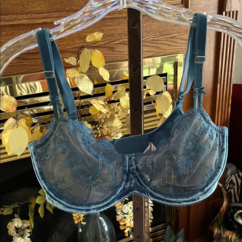 Victoria's Secret Blue Lace and velvet Underwire Bra